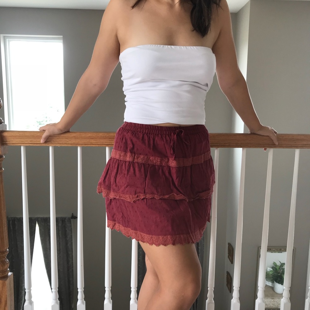 Ruffle Maroon Skirt